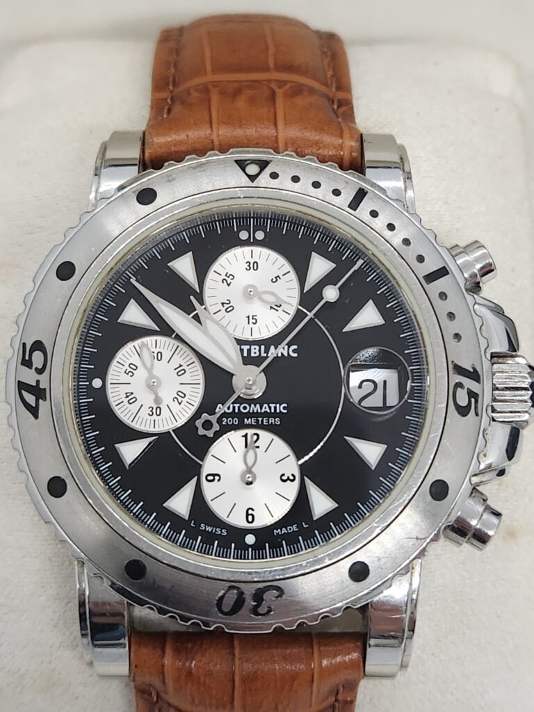 montblanc sport 7034 con caja y documentación chrono y fecha movimiento automático tamaño 41mm cristal de zafiro la correa no es original, el cierre si.